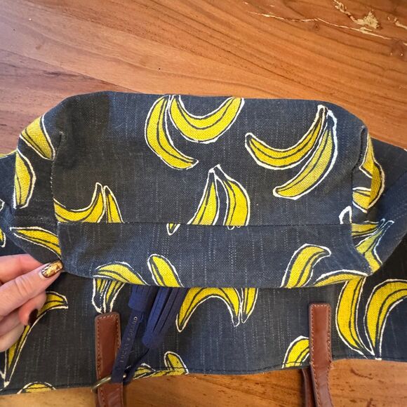 Lucky Brand Key West Dark Denim Blue Tote Bag Banana Print Tassels Purse Handbag - Picture 6 of 12